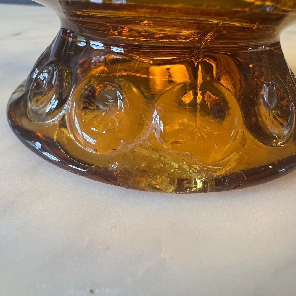 LE Smith Amber Glass Moon & Stars Pedestal / Bowl ~ Brass Arch Holder Stand